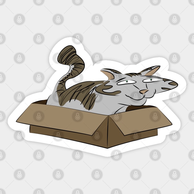 Cat in a box (colour) Sticker by Kat C.